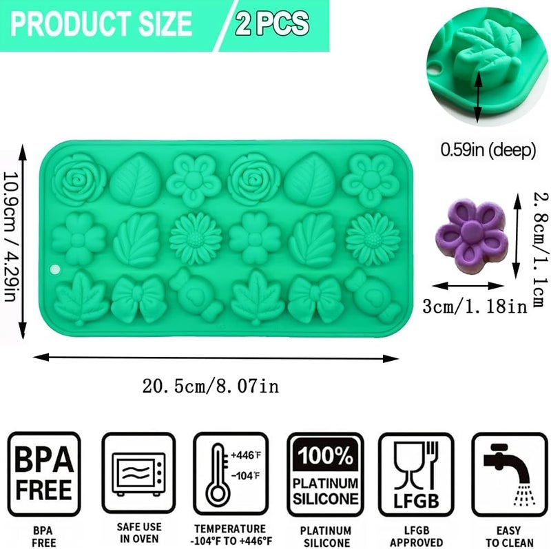 Apiocmy Candy Molds Silicone - 2Pcs Silicone Gummy Daisy Flower/Tulip Flower/Bow Tie/Leaf Candy Mold for Kids for Candy Chocolate Gummy Jello Baking Soap Pudding Cookie Desserts Making - Image 2