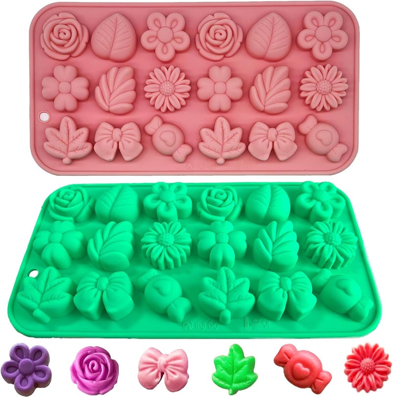 Apiocmy Candy Molds Silicone - 2Pcs Silicone Gummy Daisy Flower/Tulip Flower/Bow Tie/Leaf Candy Mold for Kids for Candy Chocolate Gummy Jello Baking Soap Pudding Cookie Desserts Making - Image 1