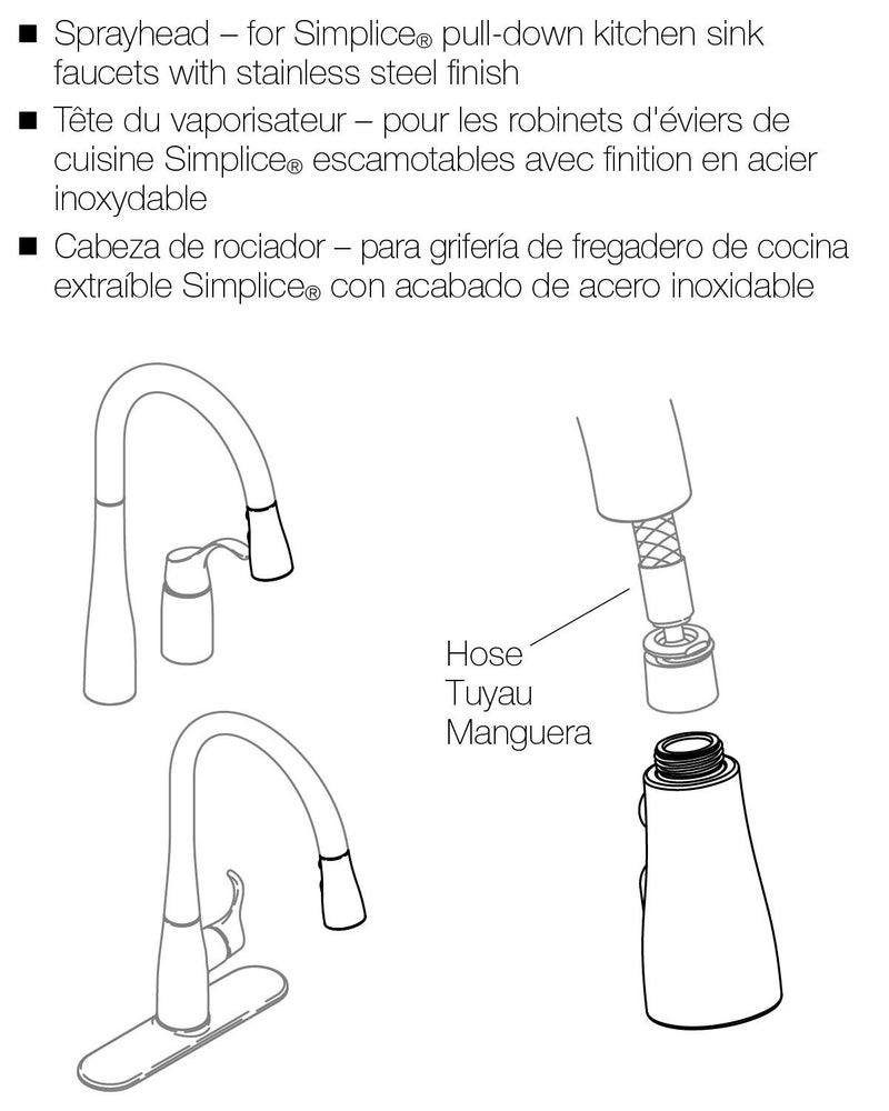 KOHLER GENUINE PART GP1043211-VS Pulldown Sprayhead For Kohler Simplice Faucet, Vibrant Stainless Finish - Image 4