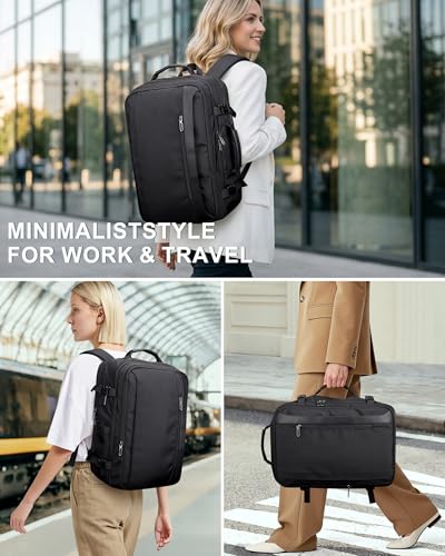 PIJUSHI Travel Backpack for Women Expandable Carry on Luggage Backpack Airline Approved TSA 16 Laptop Bag Business with USB PortPE034 Black - Image 3