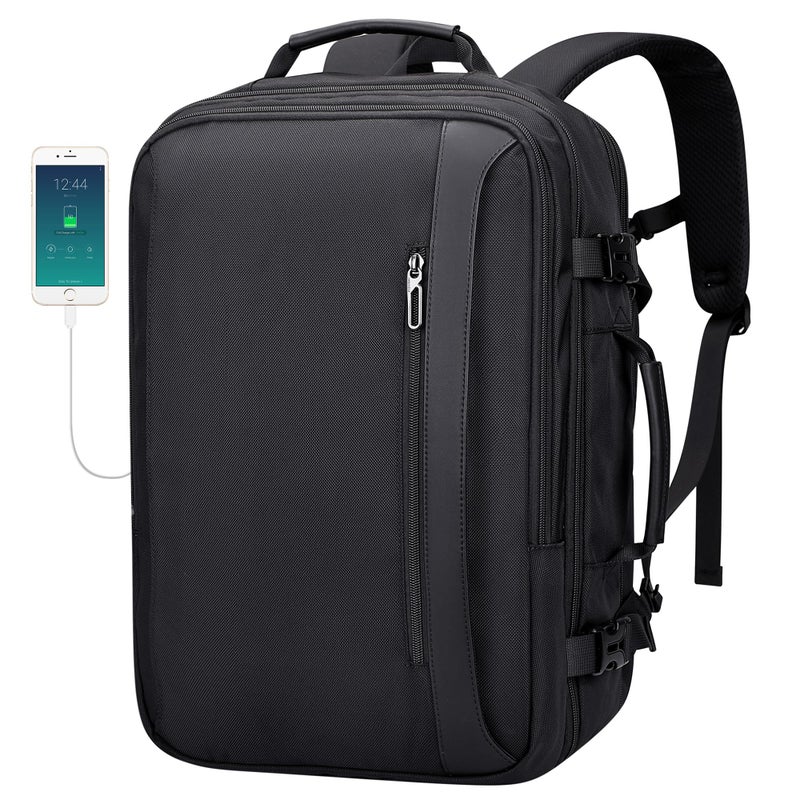 PIJUSHI Travel Backpack for Women Expandable Carry on Luggage Backpack Airline Approved TSA 16 Laptop Bag Business with USB PortPE034 Black - Image 2