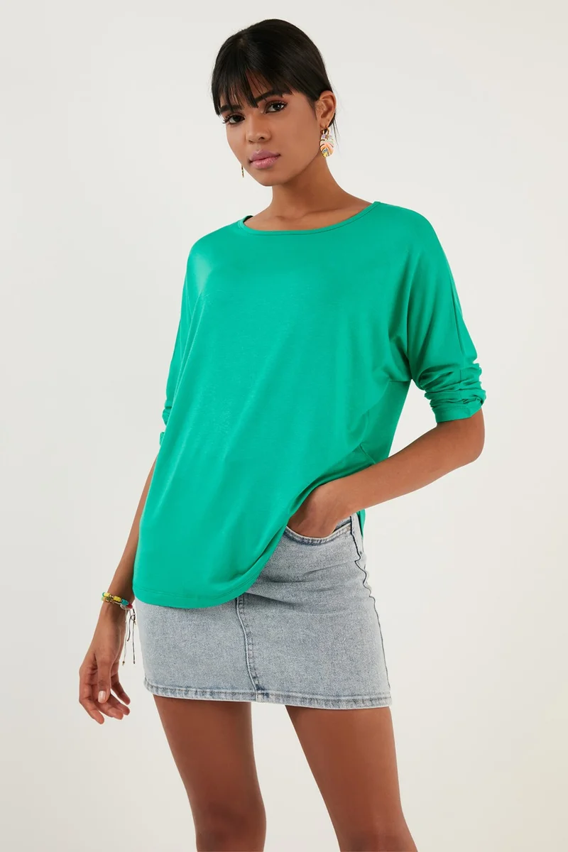 ليلا Crew Neck Three Quarter Sleeve Blouse Women's Blouse 5861416Y