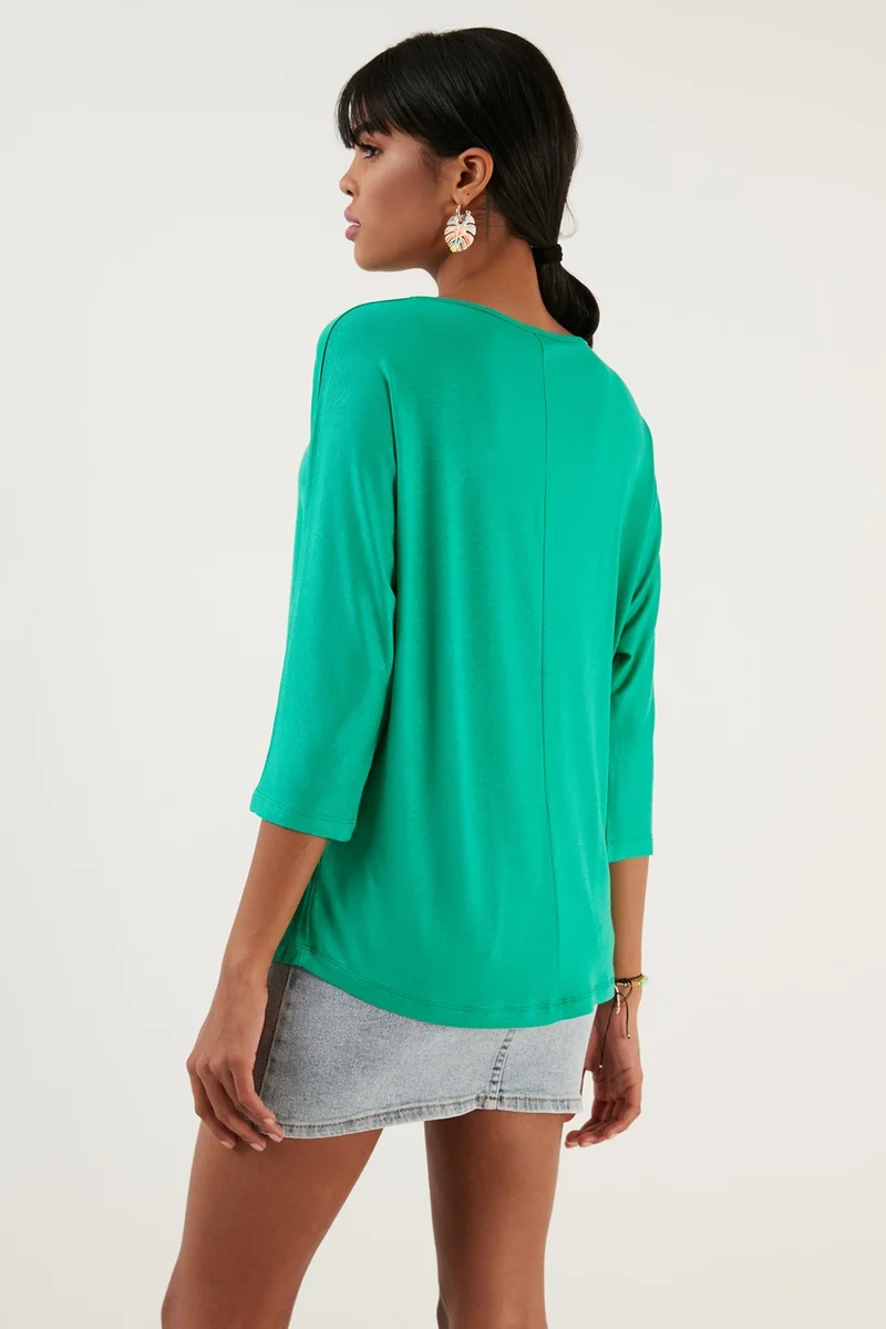 ليلا Crew Neck Three Quarter Sleeve Blouse Women's Blouse 5861416Y
