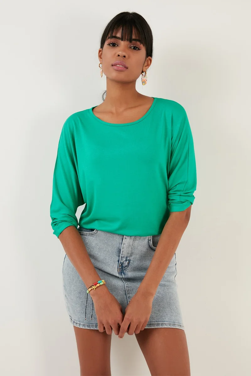 ليلا Crew Neck Three Quarter Sleeve Blouse Women's Blouse 5861416Y