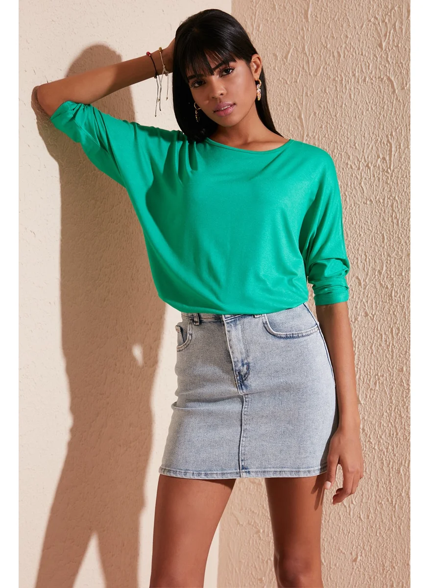 Lela Crew Neck Three Quarter Sleeve Blouse Women's Blouse 5861416Y