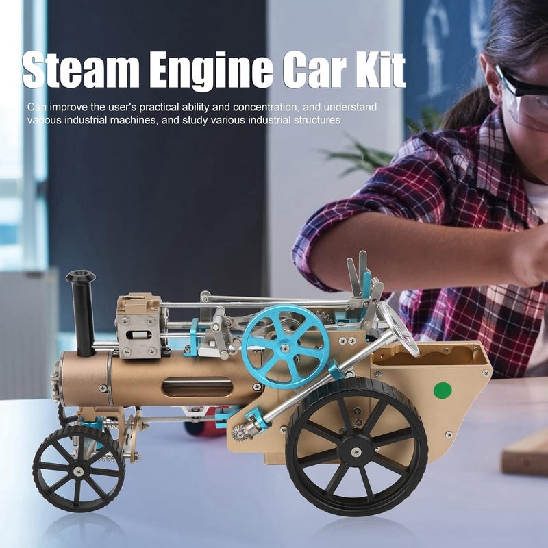 klarako Steam Engine Car Assembly Kit, DIY Metal Machinery Industrial Model Toy, DM34 Metal Engine Car Model, Mini Steam Engine Car Generator Model, Gift for Kids - Image 2