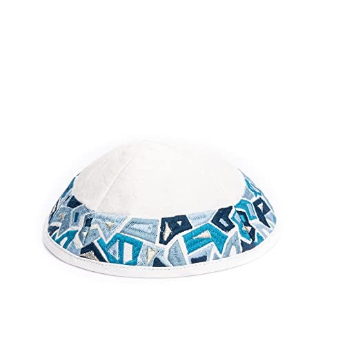 Yair Emanuel Kippah - Embroidered - Geometry Blue - Image 1