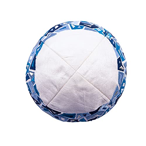 Yair Emanuel Kippah - Embroidered - Geometry Blue - Image 5