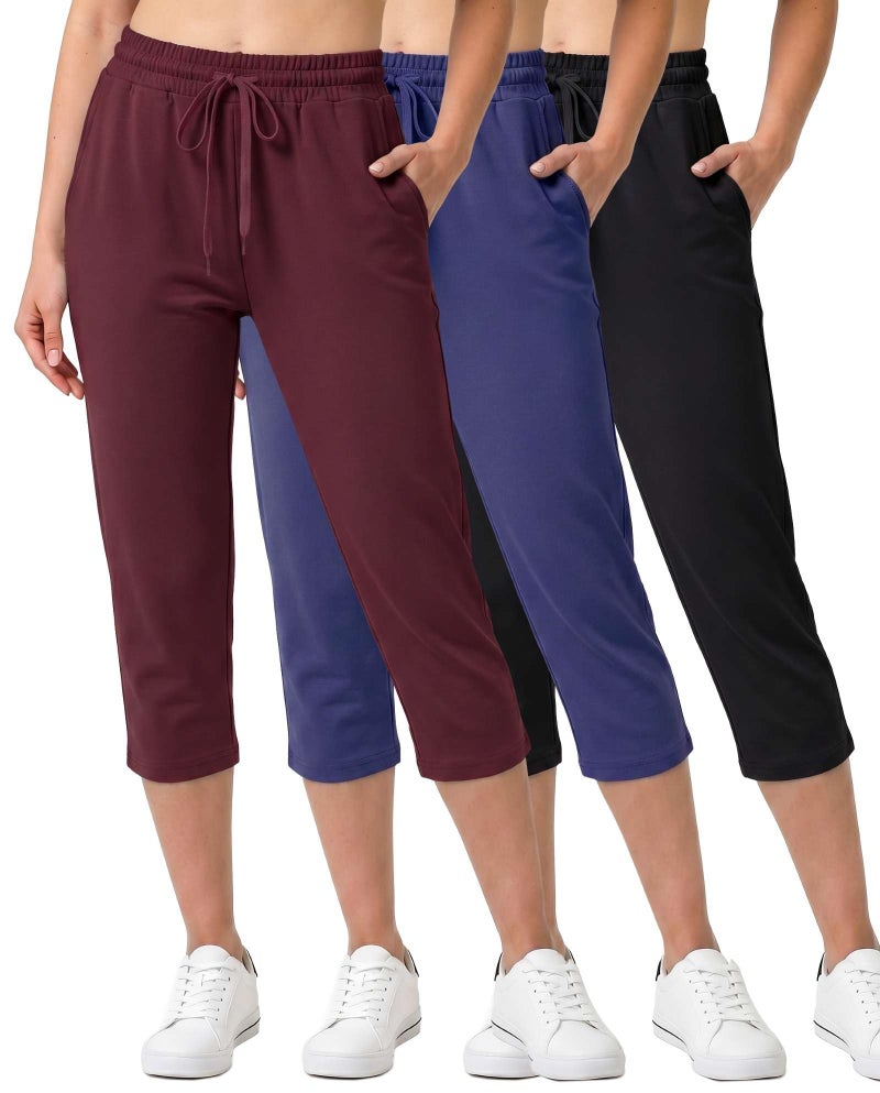 REALESSENTIALS Real Essentials 3 Pack Womens Capri Open Bottom Sweatpants Casual Lounge Athletic Workout Yoga Pants with Pockets Set 1 M - Image 2