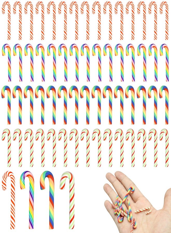 CANIPHA 60Pcs Christmas Candy Canes, Mini Canes Fake Candy Decorations, No Hole Hanging Candy Cane Beads Candy for Christmas DIY Craft, Tiny Polymer Clay Candy Cane Ornaments Christmas Tree Hanging Decoration - Image 1
