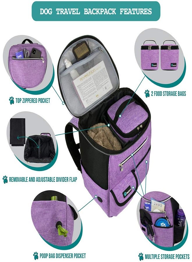 PetAmi Dog Travel Bag Backpack, Airline Approved Dog Bags for Traveling, Puppy Diaper Bag Supplies, Pet Camping Essentials Hiking Accessories Dog Mom Gift, Food Container, Collapsible Bowls, Purple - Image 3