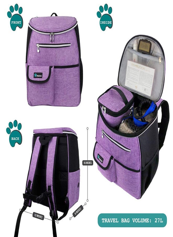 PetAmi Dog Travel Bag Backpack, Airline Approved Dog Bags for Traveling, Puppy Diaper Bag Supplies, Pet Camping Essentials Hiking Accessories Dog Mom Gift, Food Container, Collapsible Bowls, Purple - Image 2