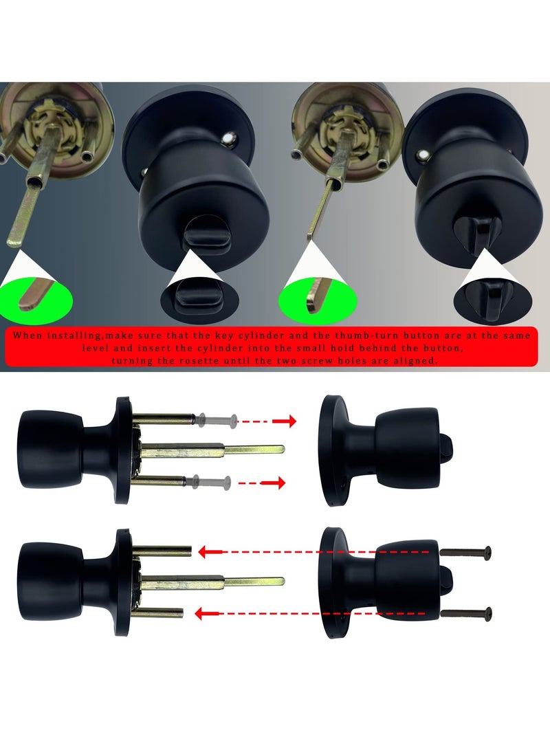 SYOSI مقبض باب دخول بدون مفتاح دائري قفل قبة للداخل والخارج مقبض باب داخلي بدون قفل مقبض باب دائري دخول بدون مفتاح لغرفة النوم والحمام أسود غير لامع بدون مفتاح 1 حزمة - Image 4