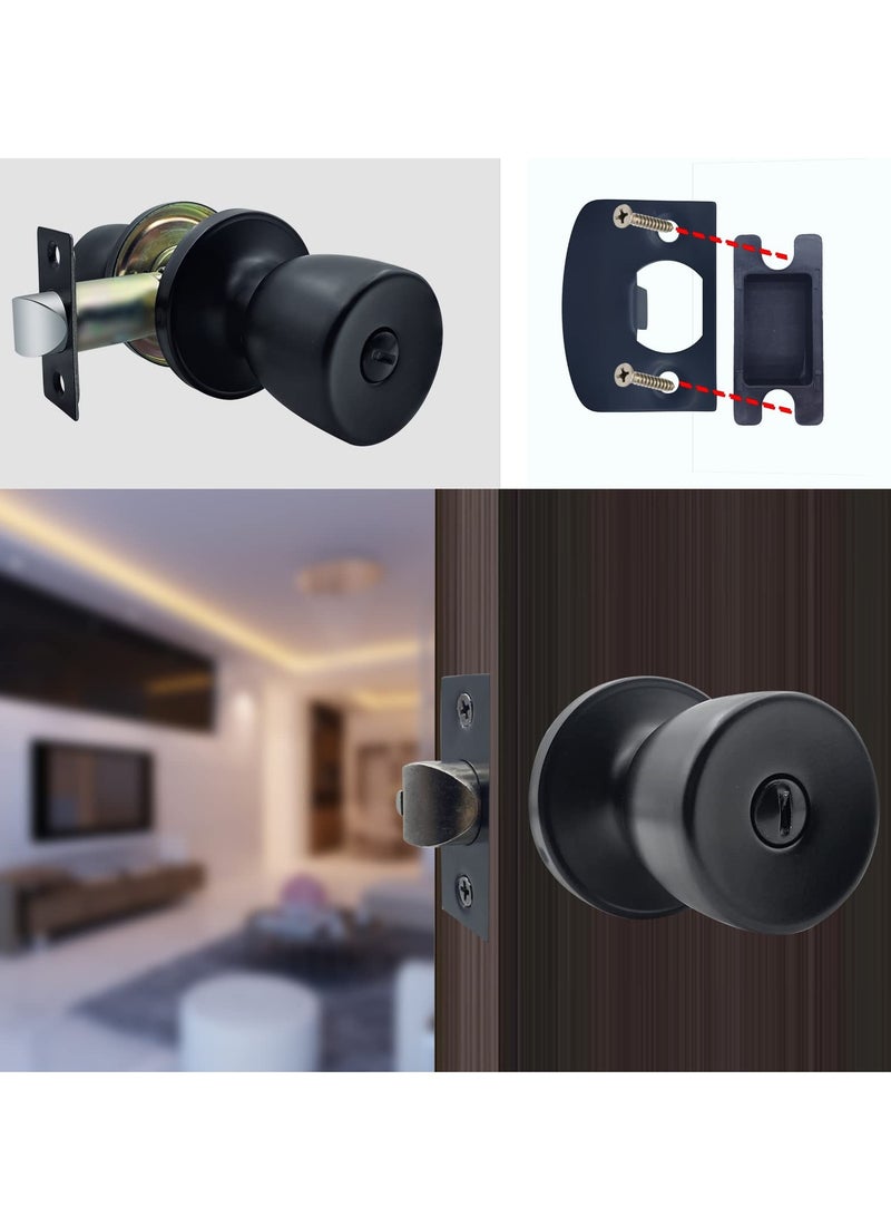 SYOSI مقبض باب دخول بدون مفتاح دائري قفل قبة للداخل والخارج مقبض باب داخلي بدون قفل مقبض باب دائري دخول بدون مفتاح لغرفة النوم والحمام أسود غير لامع بدون مفتاح 1 حزمة - Image 5