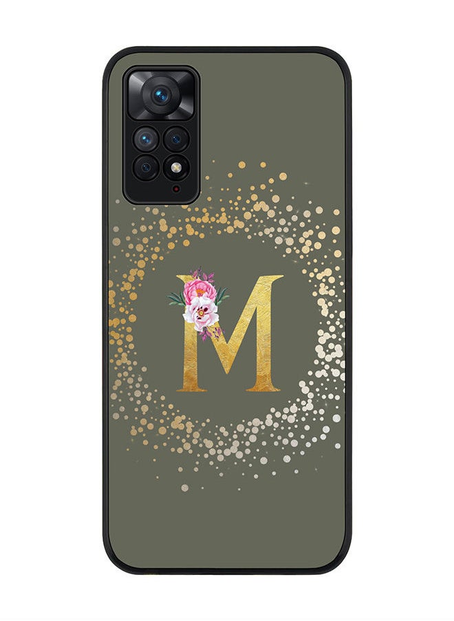 Stylizedd Rugged Black edge case for Redmi Note 11 Pro 5G Slim fit Soft Case Flexible Rubber Edges Anti Drop TPU Gel Thin Cover - Custom Monogram Initial Letter Floral Pattern Alphabet - M (Olive Green)  - Image 1