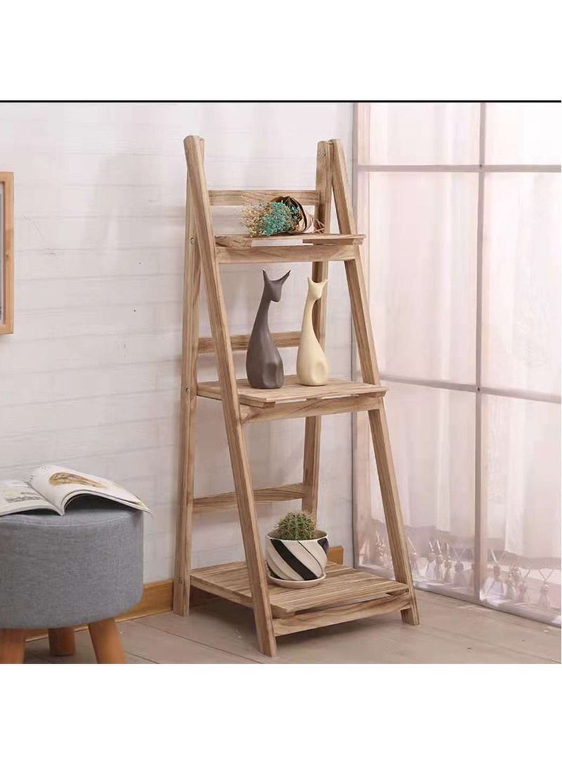Wooden Flower Stand Foldable Plant Stand Solid Wood Ladder Design Flower Container Vase Pot Display Stand Wood Rack Plant Shelf Rack Flower Rack Book Shelf  - Image 1