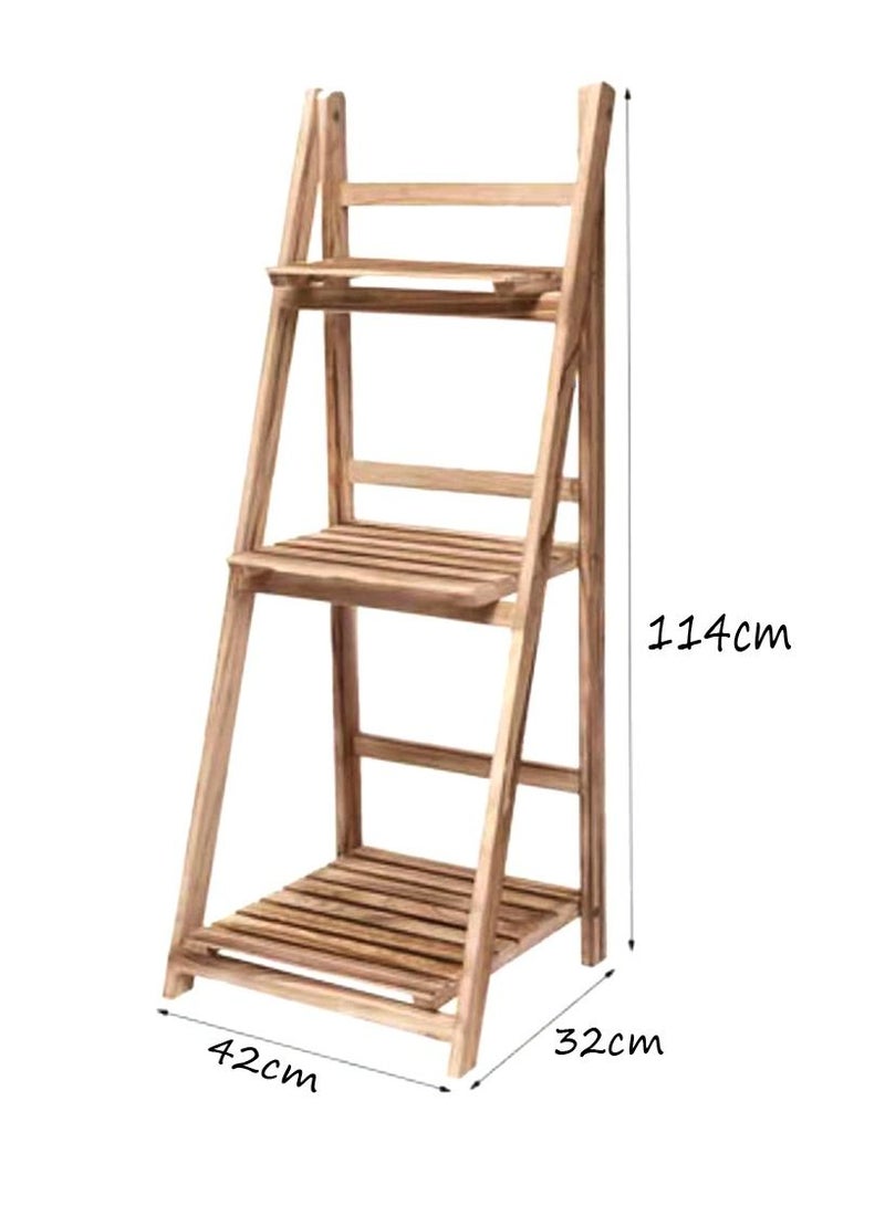 Wooden Flower Stand Foldable Plant Stand Solid Wood Ladder Design Flower Container Vase Pot Display Stand Wood Rack Plant Shelf Rack Flower Rack Book Shelf  - Image 5