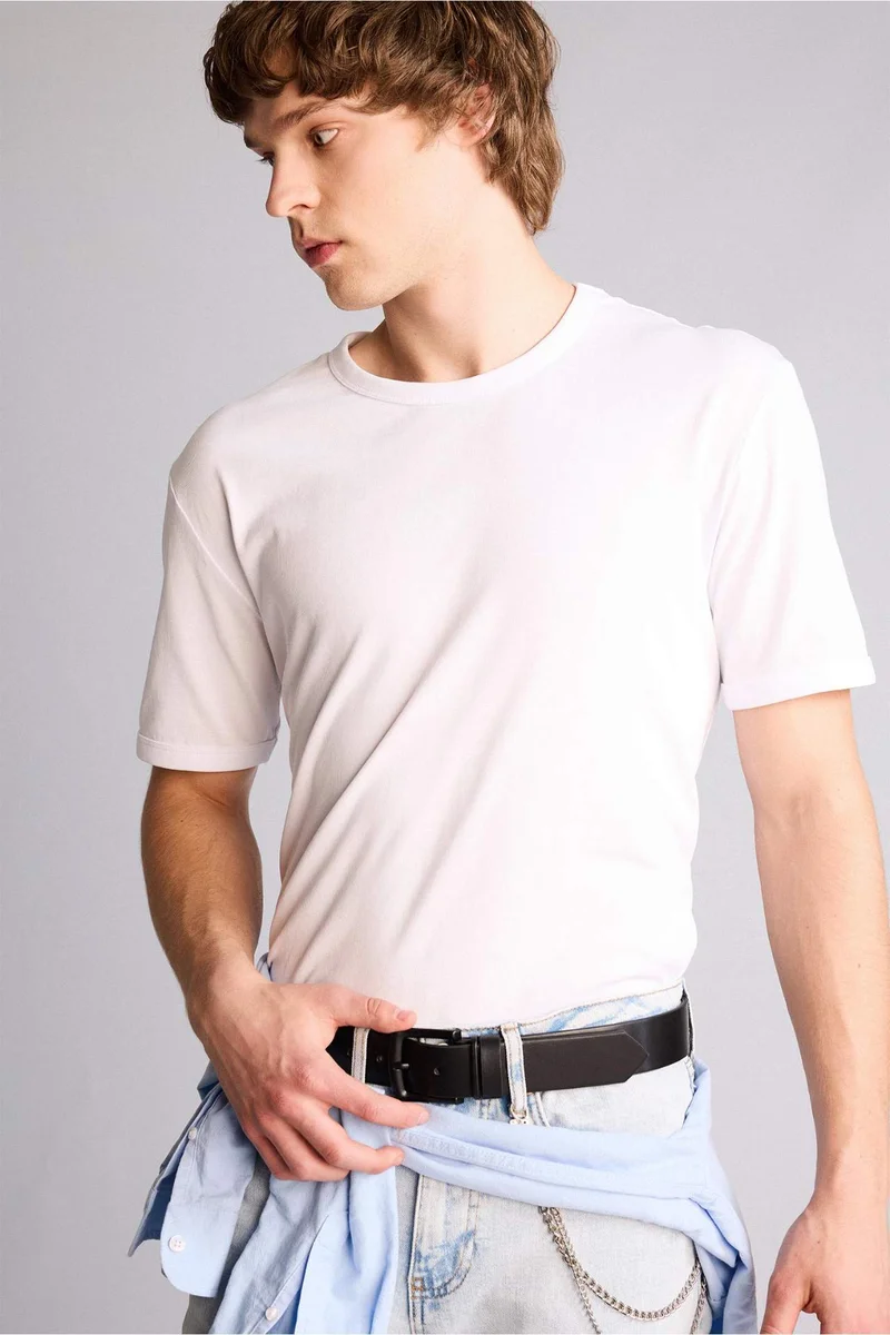 ديفاكتو Man Rectangle Clasp Faux Leather Jean Belt