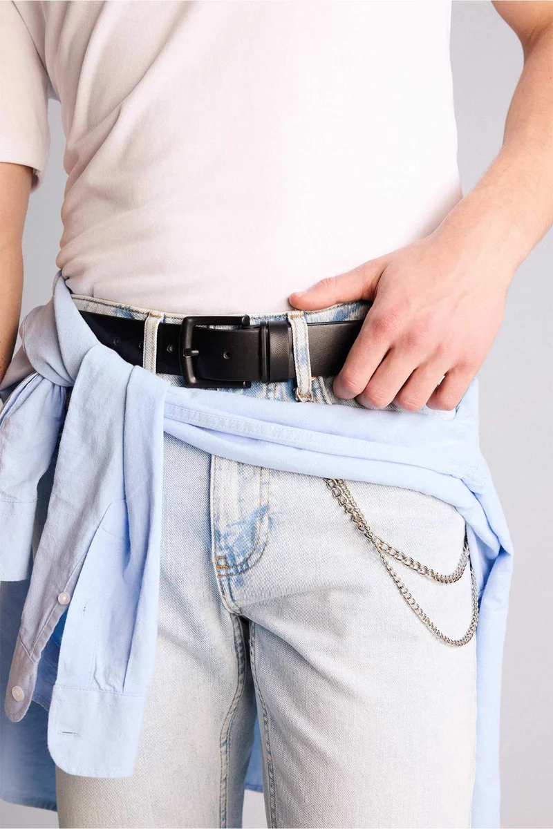 ديفاكتو Man Rectangle Clasp Faux Leather Jean Belt