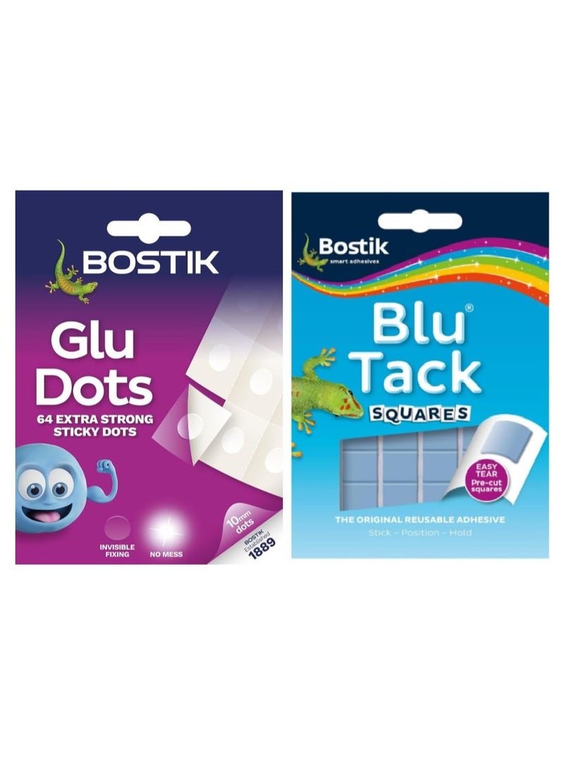 بوستيك عبوة لاصقة يدوية من بوستيك بلو تاك، 45 جم، معجون لاصق قابل لإعادة الاستخدام وغير سام + نقاط لاصقة من بوستيك - قوية جدًا، 64 × نقاط - Image 1