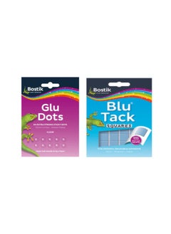 Bostik Bostik Glue Dots Extra Strong 64 Dots + Blu Tack Square Blue Pack of 2 Back to School Bundle Offer  - Image 1