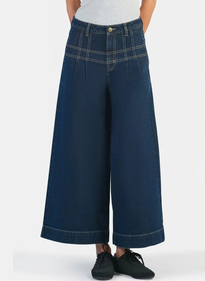 فيرجيو Virgio Women Solid Cotton Denim Regular Fit High Rise Jeans with Seam Details