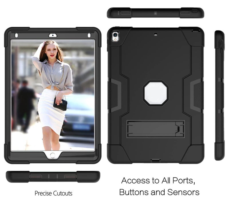 Jaorty 3 in 1 Hybrid Case for iPad Air 3 10.5" & iPad Pro 10.5" - Heavy Duty Rugged Stand, Shockproof, Anti-Slip & Scratch, Black/Black - Image 3