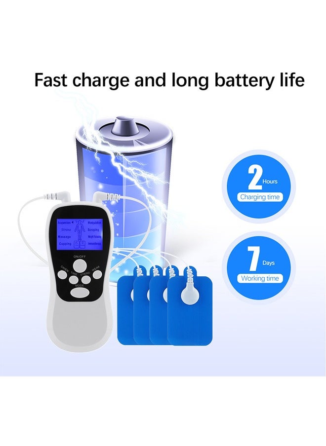 Massage Muscle Stimulators, Dual Channel Electronic Pulse Massager, Therapy Machine with 4 Pcs Electrode Pads (White)