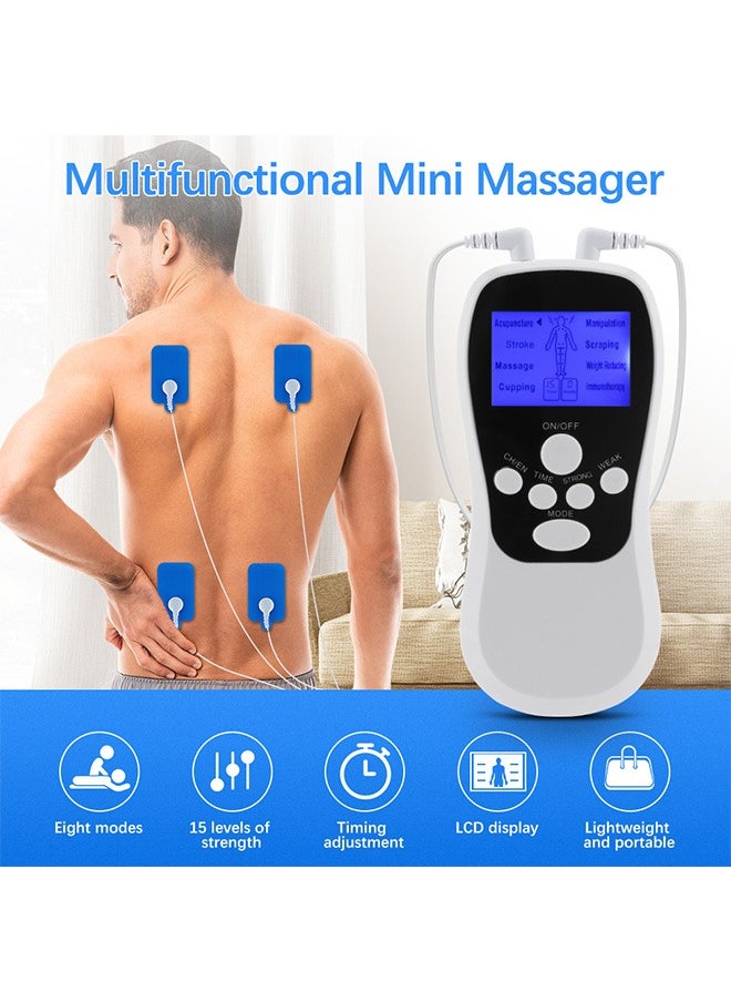 Massage Muscle Stimulators, Dual Channel Electronic Pulse Massager, Therapy Machine with 4 Pcs Electrode Pads (White)