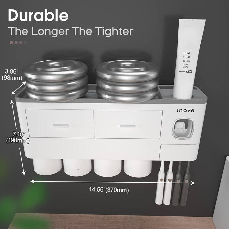 iHave Toothbrush Holders for Bathrooms, 4 Cups Toothbrush Holder Wall Mounted with Toothpaste Dispenser - Large Capacity Tray, 2 Cosmetic Drawer - Bathroom Organizer & Bathroom Accessories Set - Image 3