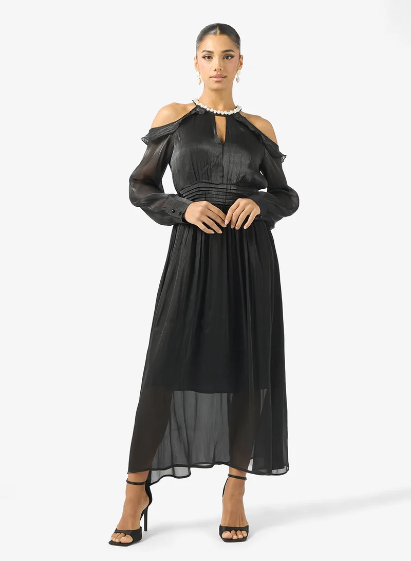 ELLA Cold Shoulder Dress With Keyhole Neck Detail