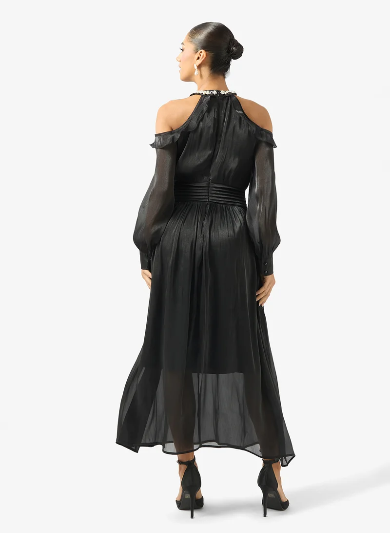 ELLA Cold Shoulder Dress With Keyhole Neck Detail