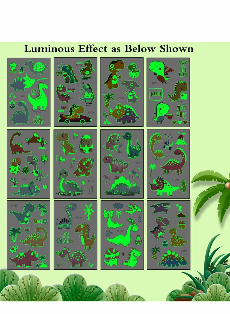 SYOSI Luminous Tattoos for Kids, Dinosaur Temporary Tattoos for Kids, 12 Sheets Glow Dinosaur Fake Tattoos Gifts Party Decorations for Children, Dinosaur Theme Party Tattoo Stickers for Girls Boys - Image 3