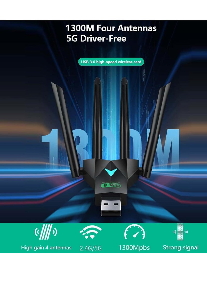 Generic AC1300 USB WiFi Adapter, Suitable for PC Desktop 2.4G/5G Dual Band 1300M Wireless Network Adapter, WiFi dongle, Supporting Windows 11/10/8.1/8/7/XP/Mac  - Image 3