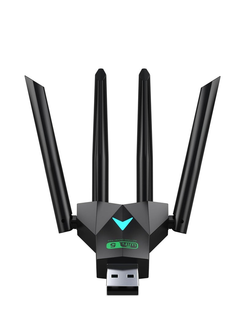 Generic AC1300 USB WiFi Adapter, Suitable for PC Desktop 2.4G/5G Dual Band 1300M Wireless Network Adapter, WiFi dongle, Supporting Windows 11/10/8.1/8/7/XP/Mac  - Image 1