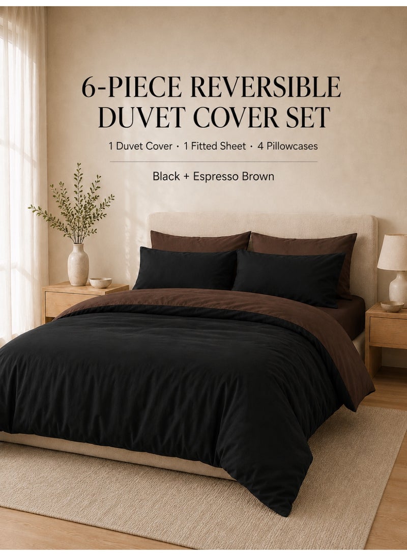 Good Sleep King Size Duvet Cover Set | 6 Piece Reversible | 220x240 cm | Black & Brown Dual-Tone | Duvet Cover with Deep-Pocket Fitted Sheet & 4 Pillowcases | Ultra-Soft, Wrinkle-Free | Made in Dubai - Image 1