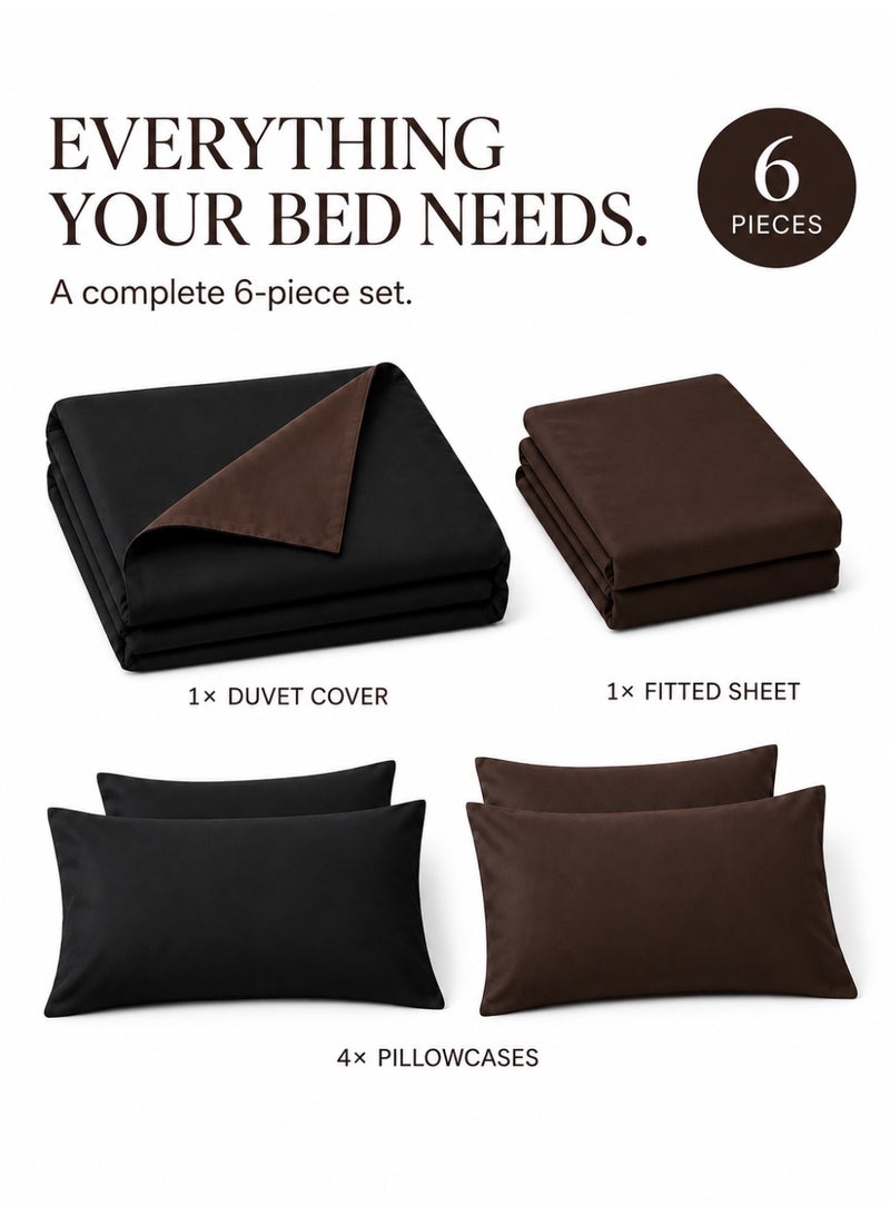 Good Sleep King Size Duvet Cover Set | 6 Piece Reversible | 220x240 cm | Black & Brown Dual-Tone | Duvet Cover with Deep-Pocket Fitted Sheet & 4 Pillowcases | Ultra-Soft, Wrinkle-Free | Made in Dubai - Image 3