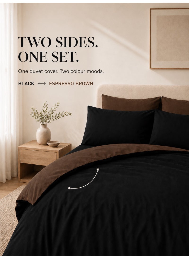 Good Sleep King Size Duvet Cover Set | 6 Piece Reversible | 220x240 cm | Black & Brown Dual-Tone | Duvet Cover with Deep-Pocket Fitted Sheet & 4 Pillowcases | Ultra-Soft, Wrinkle-Free | Made in Dubai - Image 2