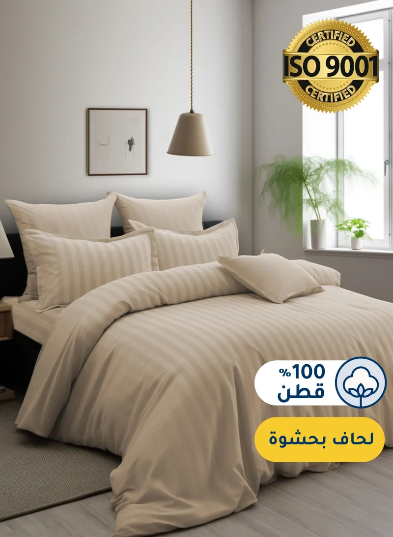 Master Home Textile Cotton Hotel Comforter Sets, Fits 160 cm x 200 cm Size Bed, Duvet Filling Included, 5 Pcs Queen Size, Hotel Stripe Pattern