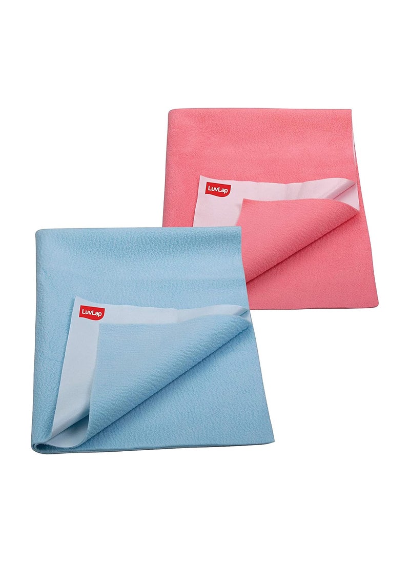 Luvlap Luvlap Instadry Extra Absorbent Dry Sheet/Bed Protector - Sky Blue & Salmon Rose, 0m+ - Medium Size 70cm x 100cm, Pack of 2  - Image 1