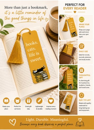 Books and Cats Bookmark with Tassel