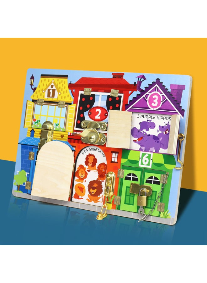 Children's Door Latch Unlock Busy Board House Door Opening Board Baby Early Education Educational Unlock Busy Block Toy-Color:Bear Ring Board Busy Block  - Image 2