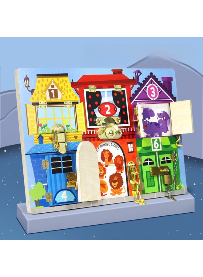 Children's Door Latch Unlock Busy Board House Door Opening Board Baby Early Education Educational Unlock Busy Block Toy-Color:Bear Ring Board Busy Block  - Image 3