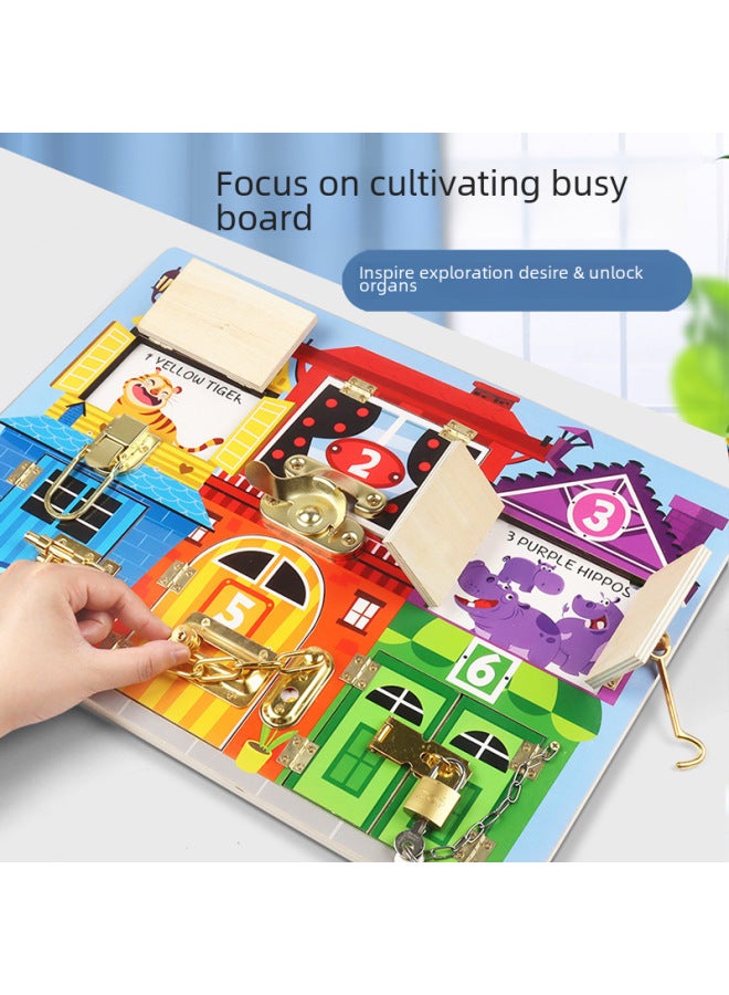 Children's Door Latch Unlock Busy Board House Door Opening Board Baby Early Education Educational Unlock Busy Block Toy-Color:Bear Ring Board Busy Block  - Image 5