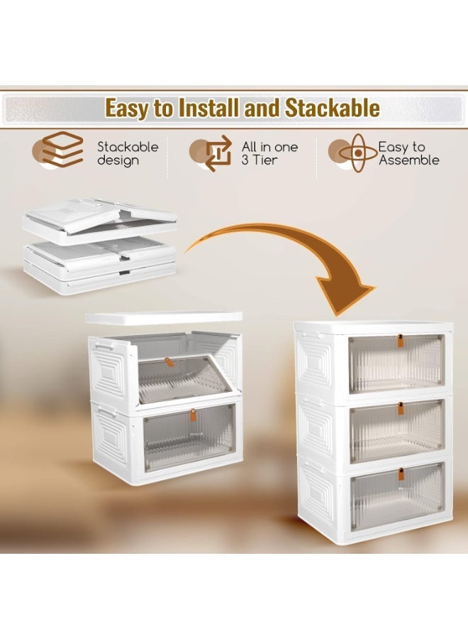Dresser with 3 Drawers, Storage Tower, Stackable Storage Containers with Wheels – Collapsible Storage Boxes for Home, Office, & Bedroom, Multi-Purpose, Easy to Install, Durable, and Space-Saving Organizer - Image 2