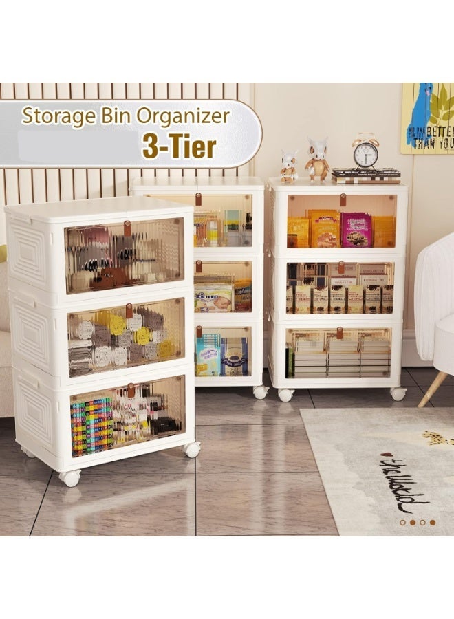 Dresser with 3 Drawers, Storage Tower, Stackable Storage Containers with Wheels – Collapsible Storage Boxes for Home, Office, & Bedroom, Multi-Purpose, Easy to Install, Durable, and Space-Saving Organizer - Image 4