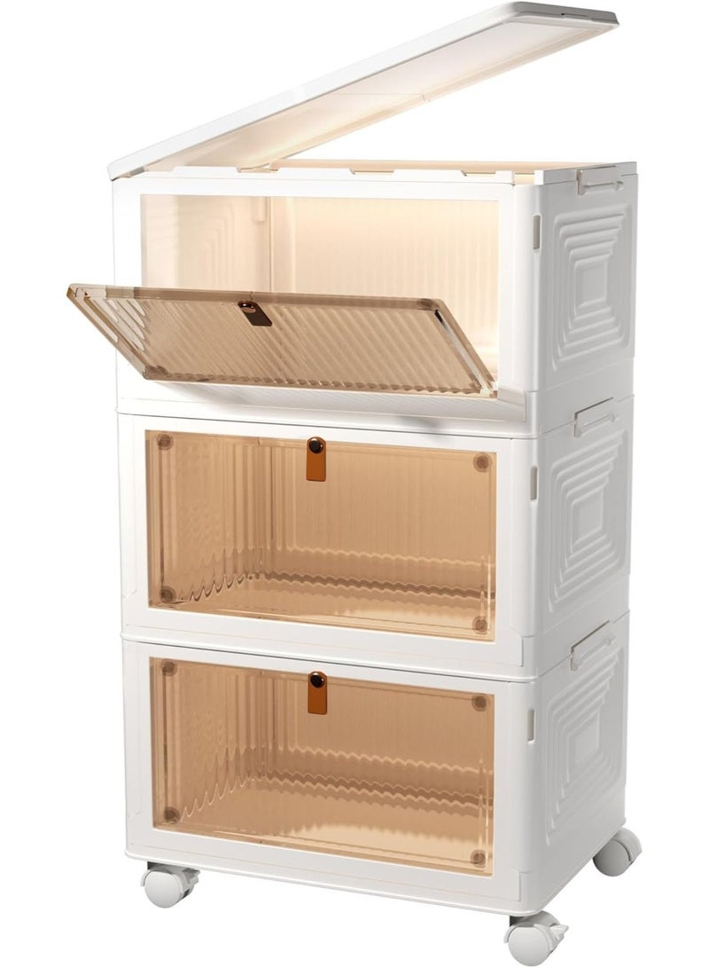 Dresser with 3 Drawers, Storage Tower, Stackable Storage Containers with Wheels – Collapsible Storage Boxes for Home, Office, & Bedroom, Multi-Purpose, Easy to Install, Durable, and Space-Saving Organizer - Image 1