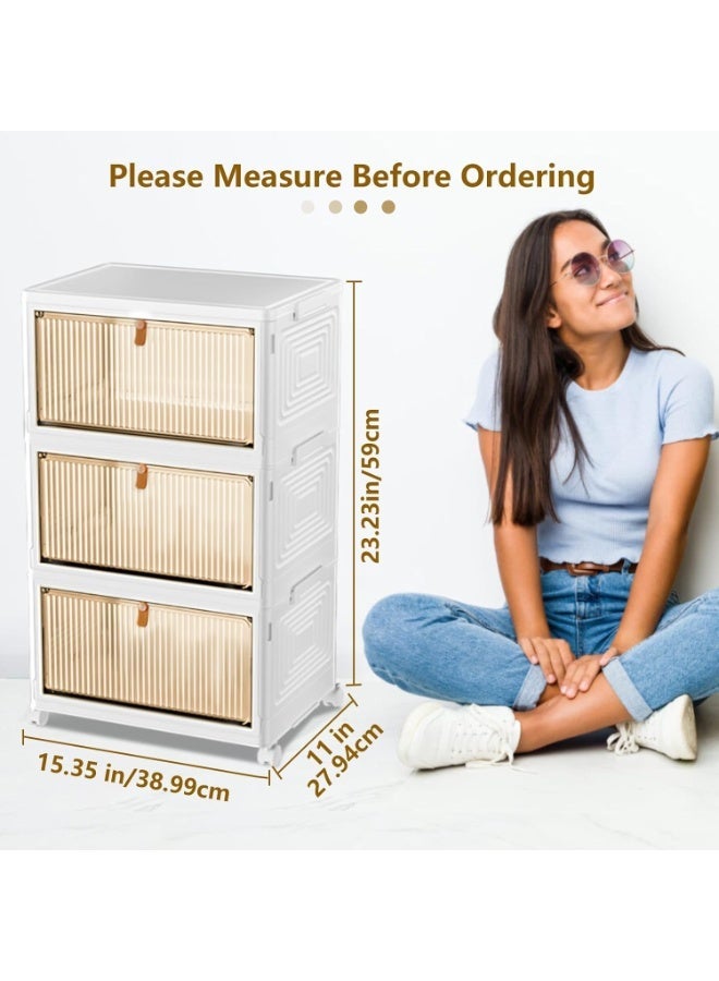 Dresser with 3 Drawers, Storage Tower, Stackable Storage Containers with Wheels – Collapsible Storage Boxes for Home, Office, & Bedroom, Multi-Purpose, Easy to Install, Durable, and Space-Saving Organizer - Image 3
