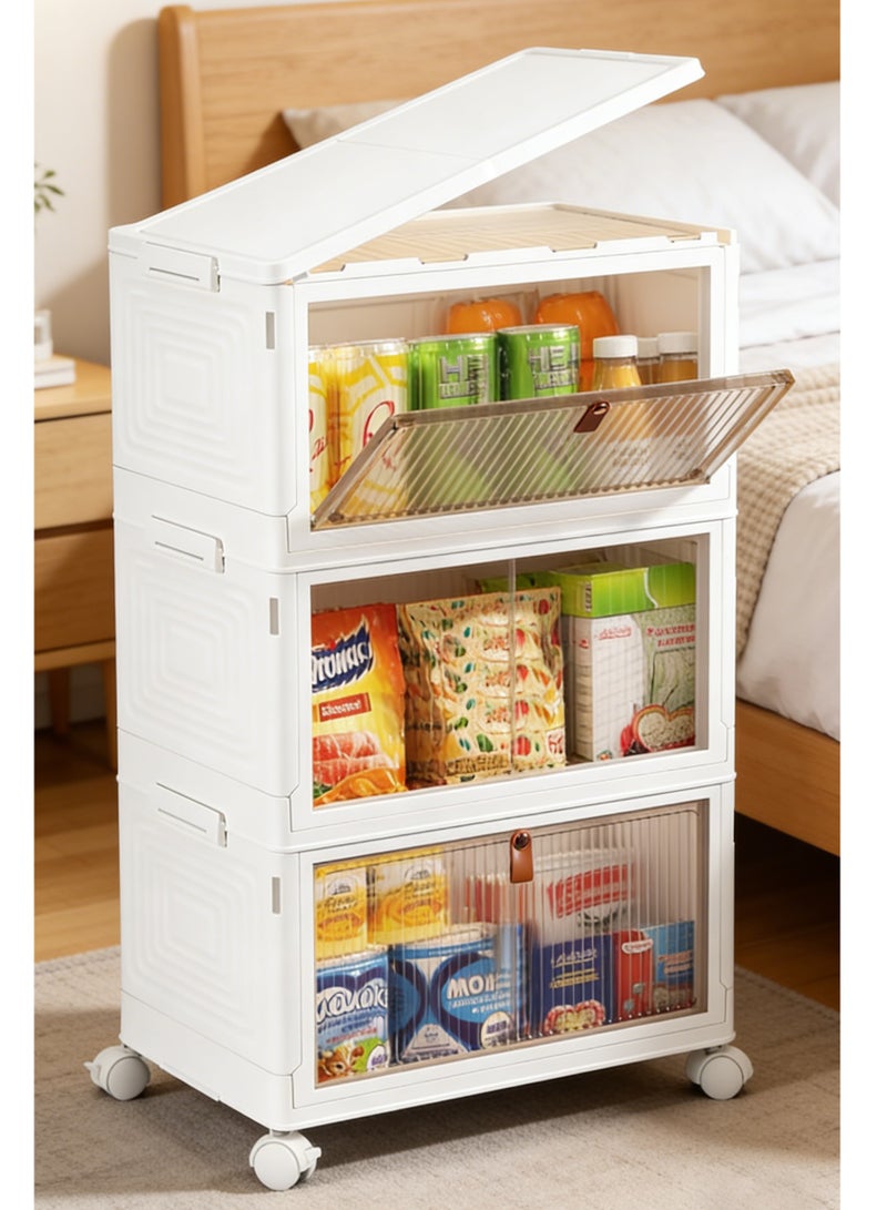 Dresser with 3 Drawers, Storage Tower, Stackable Storage Containers with Wheels – Collapsible Storage Boxes for Home, Office, & Bedroom, Multi-Purpose, Easy to Install, Durable, and Space-Saving Organizer - Image 1