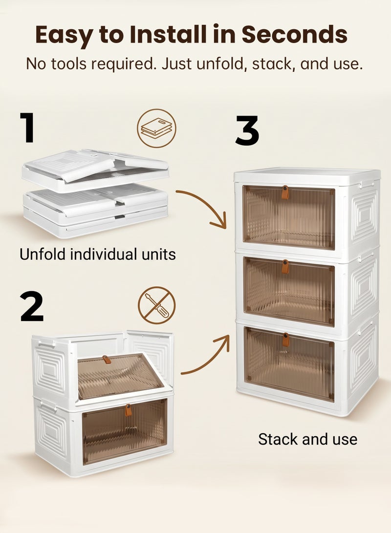Dresser with 3 Drawers, Storage Tower, Stackable Storage Containers with Wheels – Collapsible Storage Boxes for Home, Office, & Bedroom, Multi-Purpose, Easy to Install, Durable, and Space-Saving Organizer - Image 2